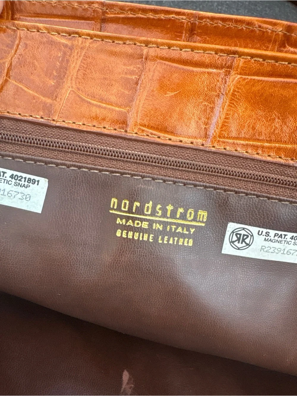 Women's Vintage Nordstrom Croc-Embossed Leather Tote Bag in Cognac
